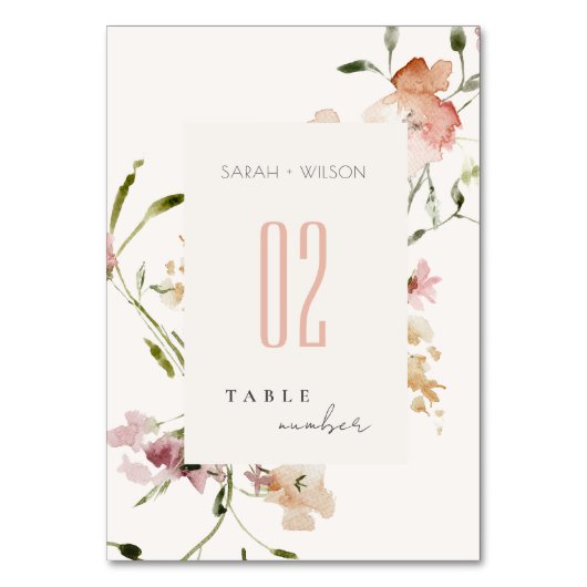 Numéro De Table Moelleux Pastel Blush Meadow Aquarelle Mariage Flo (Dos)