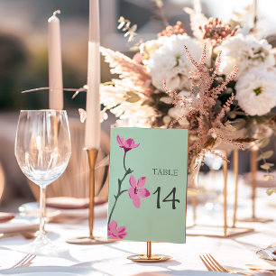 Numéro De Table Monnaie rose Fleur de Cerisier Vert