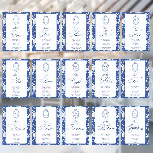 Numéro De Table Monogram Blue Floral Script Eight 8 Names