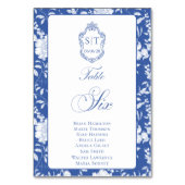 Numéro De Table Monogram Blue Floral Script Six 8 Names (Par défaut)