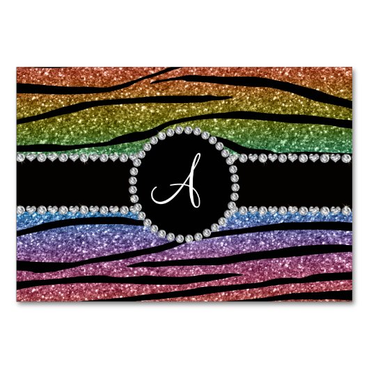 Numéro De Table Monogram rainbow glitter zebra stripes circle (Devant)