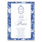 Numéro De Table Monogramme Bleu Floral Script Quatre 8 Noms (Par défaut)