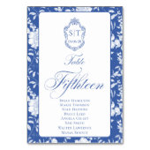 Numéro De Table Monogramme Bleu Floral Script Quinze 8 Noms (Par défaut)