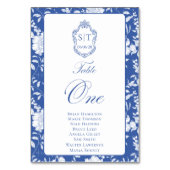 Numéro De Table Monogramme Bleu Floral Script Un 8 Noms (Par défaut)