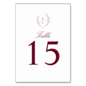Numéro De Table Monogramme Botanique Élégant Mariage Bordeaux (Dos)