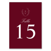 Numéro De Table Monogramme Botanique Élégant Mariage Bordeaux (Par défaut)