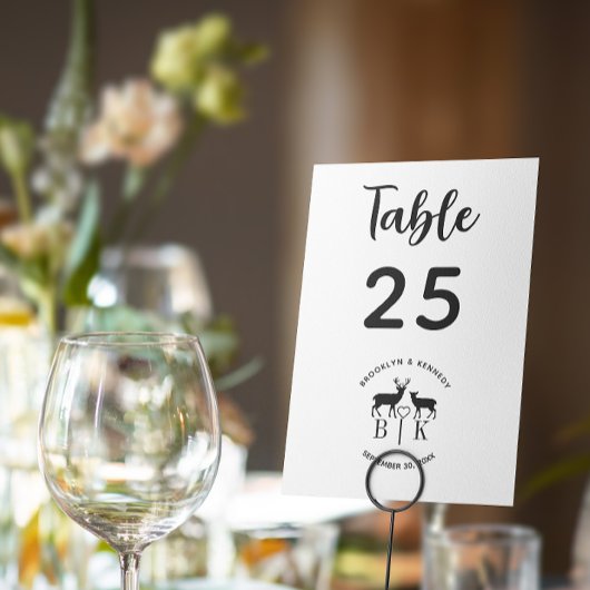 Numéro de table Monogramme Cerf Mariage rustique à