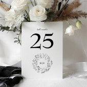 Numéro De Table Monogramme classique Mariage de couronne florale