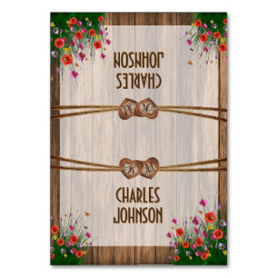 Numéro De Table Monogramme Coeurs en bois avec Fleur sauvage - Car