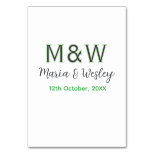 Numéro De Table Monogramme couple gris vert moderne romantique dat