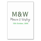 Numéro De Table Monogramme couple gris vert moderne romantique dat (Dos)