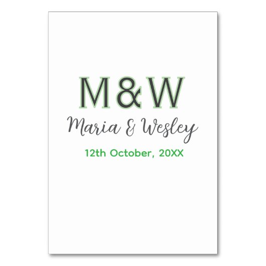 Numéro De Table Monogramme couple gris vert moderne romantique dat (Par défaut)