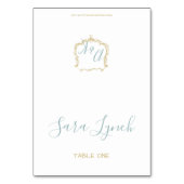 Numéro De Table Monogramme Crest Gold Dusty bleu Mariage (Par défaut)