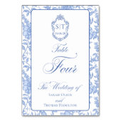 Numéro De Table Monogramme de blason bleu floral Script Quatre (Par défaut)