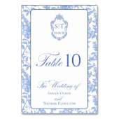 Numéro De Table Monogramme de blason Delft Bleu Floral Script (Par défaut)
