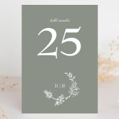 Numéro De Table Monogramme de couronne florale vert sauge classiqu