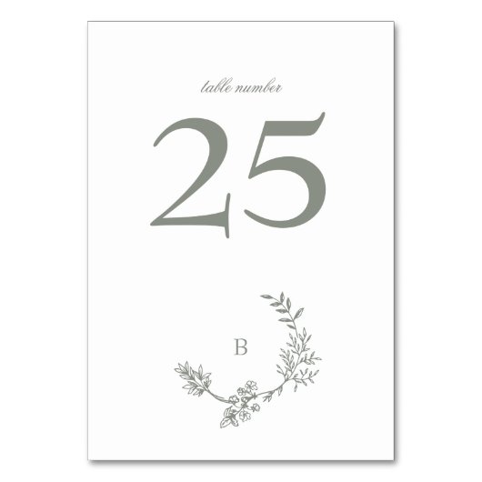 Numéro De Table Monogramme de germe végétal traditionnel Sage Gree (Dos)