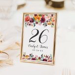 Numéro De Table Monogramme de Mariage Floral Rustique Bourgogne<br><div class="desc">Les cartes de numéro de table de mariage de style romantique rustique présentent un monogramme élégant avec des chiffres encadrés par une aquarelle fleurie avec de beaux roses, dahlias, des fleurs de pivoines et de la verdure, dans une magnifique palette automnale de rouge bordeaux, jaune doré, orange pêche, rose roux...</div>