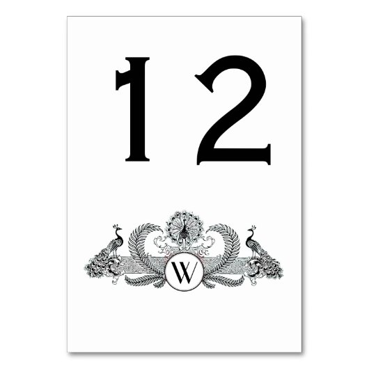 Numéro De Table Monogramme de paons vintage (Par défaut)