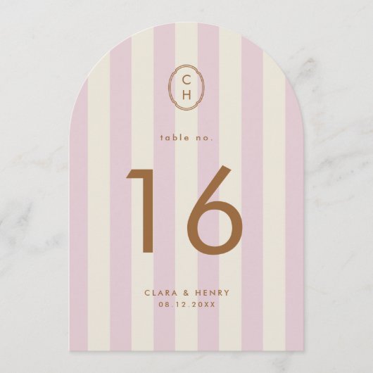 Numéro de table monogramme découpé en rose saumon (Devant)