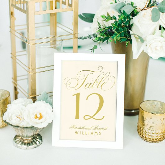 Numéro De Table Monogramme élégant en calligraphie dorée