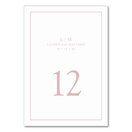 Numéro De Table Monogramme Élégant Rose Clair Simple pour Mariage (Par défaut)