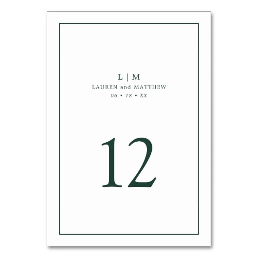 Numéro De Table Monogramme élégant vert forêt Mariage simple (Par défaut)
