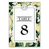 Numéro De Table Monogramme floral citron vert émeraude Mariage (Dos)