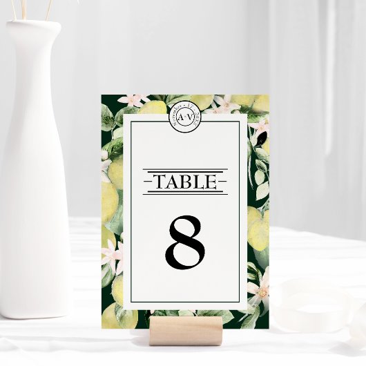Numéro De Table Monogramme floral citron vert émeraude Mariage