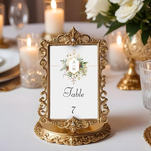 Numéro De Table Monogramme Floral Noël Simplement Élégant