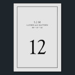 Numéro De Table Monogramme gris clair simple Mariage élégant<br><div class="desc">Numéro de table mariage simple avec un design élégant et intemporel avec votre monogramme de deux lettres, noms, date et numéro de table entouré d'une mince bordure. Tous les éléments de conception sont noirs sur un arrière - plan gris clair et peuvent être changés en n'importe quelle couleur que vous...</div>