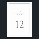 Numéro De Table Monogramme gris foncé simple Mariage élégant<br><div class="desc">Numéro de table mariage simple avec un design élégant et intemporel avec votre monogramme de deux lettres, noms, date et numéro de table entouré d'une mince bordure. Tous les éléments de conception sont gris moyen sur un arrière - plan blanc et peuvent être changés en n'importe quelle couleur que vous...</div>
