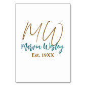 Numéro De Table Monogramme marron bleu turquoise année simple mini (Dos)