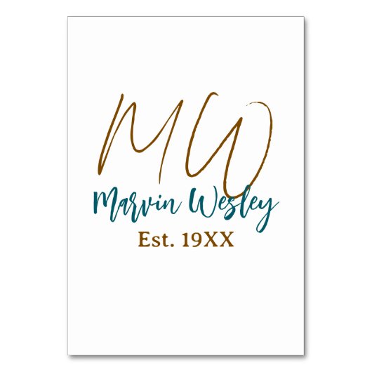 Numéro De Table Monogramme marron bleu turquoise année simple mini (Par défaut)