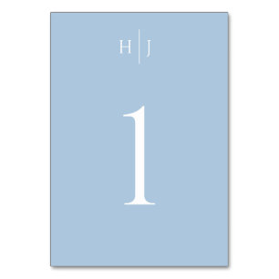 Numéro De Table Monogramme moderne Dusty Mariage bleu