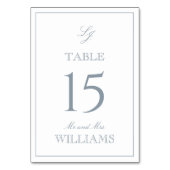 Numéro De Table Monogramme moderne Élégant Script Dusty Blue Maria (Dos)