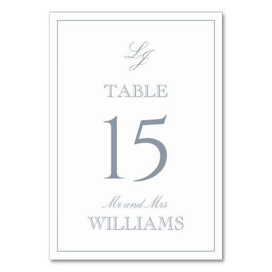 Numéro De Table Monogramme moderne Élégant Script Dusty Blue Maria (Par défaut)