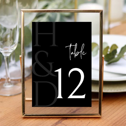 Numéro De Table Monogramme Moderne Noir et Blanc Mariage Minimalis