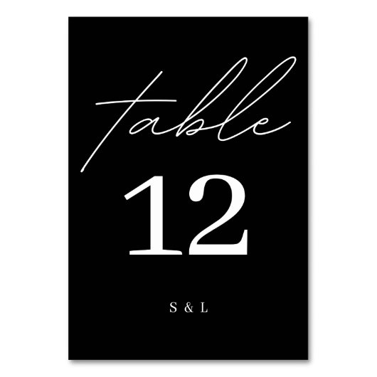 Numéro De Table Monogramme noir et blanc minimaliste Mariage moder (Par défaut)