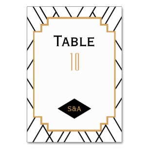 Numéro De Table Monogramme Noir, Or, Blanc Art Déco Mariage