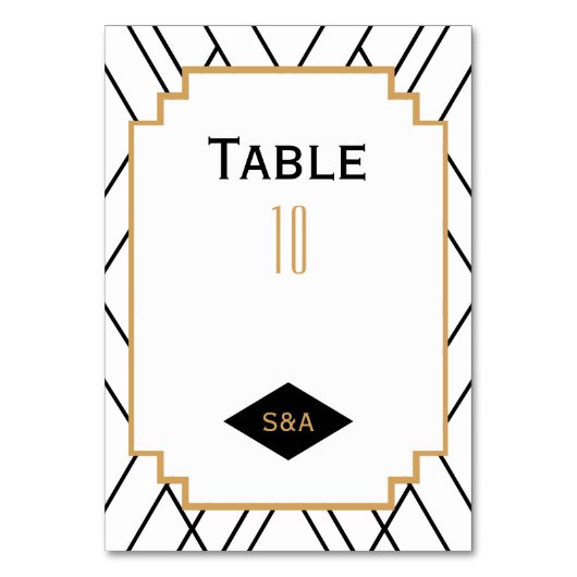 Numéro De Table Monogramme Noir, Or, Blanc Art Déco Mariage (Dos)
