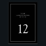 Numéro De Table Monogramme noir simple Mariage élégant<br><div class="desc">Numéro de table Mariage simple avec un design élégant et intemporel avec votre monogramme de deux lettres, les noms, la date et le numéro de table entouré d'une mince bordure. Tous les éléments de conception sont en blanc sur un arrière - plan noir et peuvent être changés en n'importe quelle...</div>
