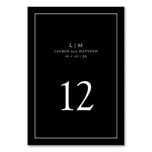 Numéro De Table Monogramme noir simple Mariage élégant (Dos)