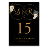 Numéro De Table Monogramme Or Sur Nom Noir Mariage Initial (Dos)