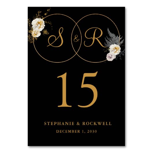 Numéro De Table Monogramme Or Sur Nom Noir Mariage Initial (Dos)