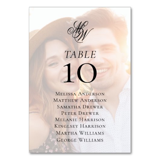 Numéro De Table Monogramme Photo Overlay Mariage Siège (Par défaut)