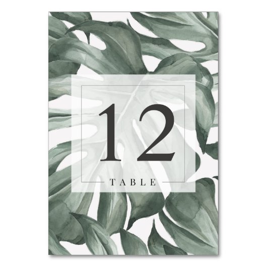Numéro De Table Monstera moderne Tropical Palm Feuille Mariage (Dos)