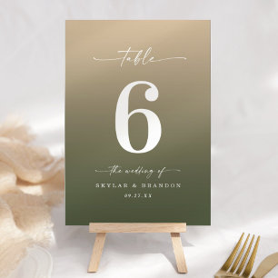 Numéro De Table Monstère Ombre foncée minimaliste Vert & Mariage O