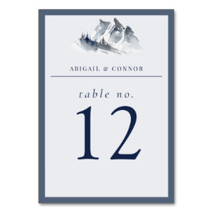 Numéro De Table Montagne Brumeuse Bleu Gris Blanc Élégant