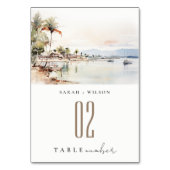 Numéro De Table Montego Bay Jamaïque Mariage de paysage aquarelle (Dos)